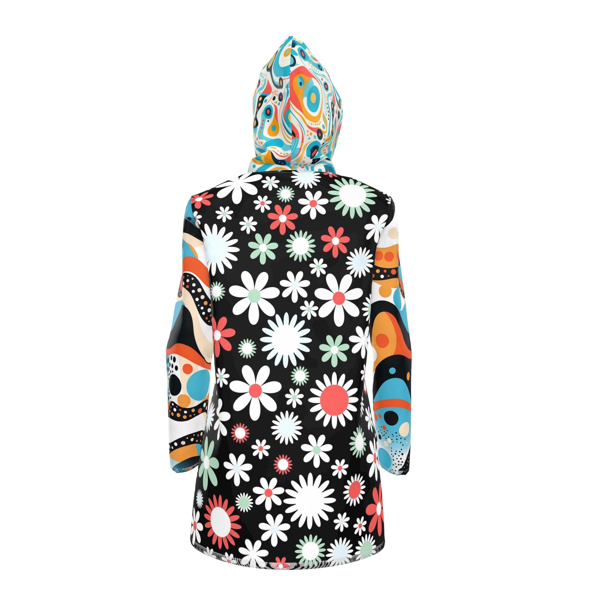 Daisy Check Pop Futuristic Floral Womens Hooded Rain Jacket