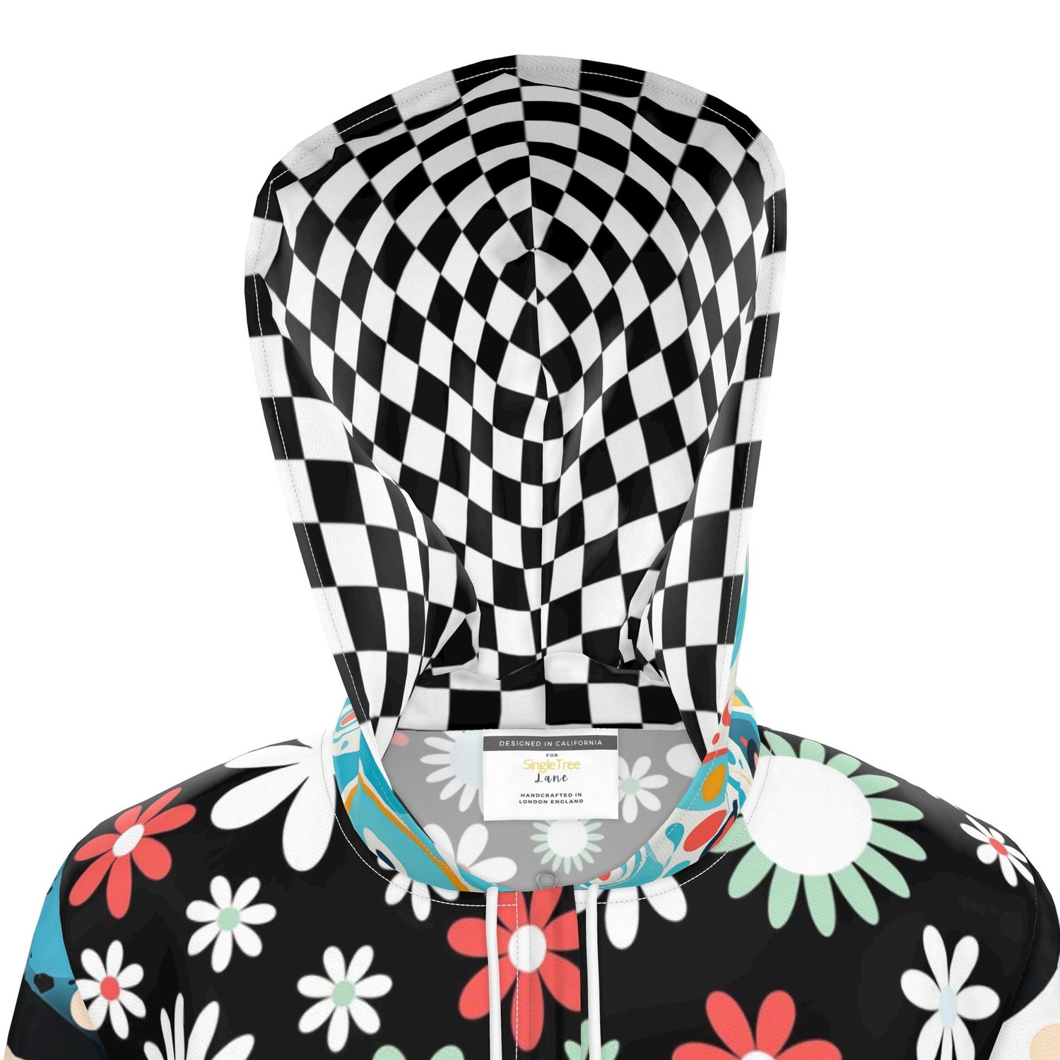 Daisy Check Pop Futuristic Floral Womens Hooded Rain Jacket