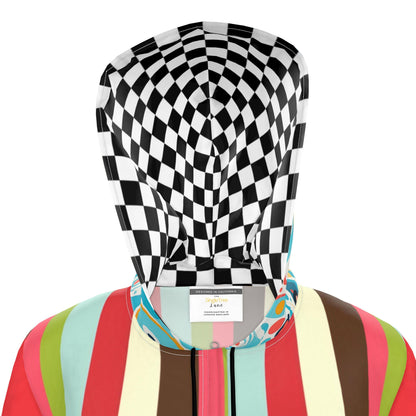 Mod Rugby Stripe Checkerboard Womens Hooded Rain Jacket