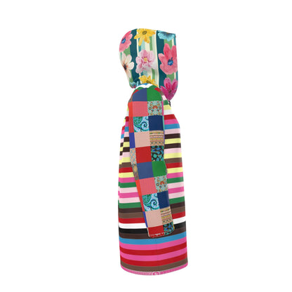 Rainbow Candy Stripe Patchwork Womens Hooded Rain Jacket