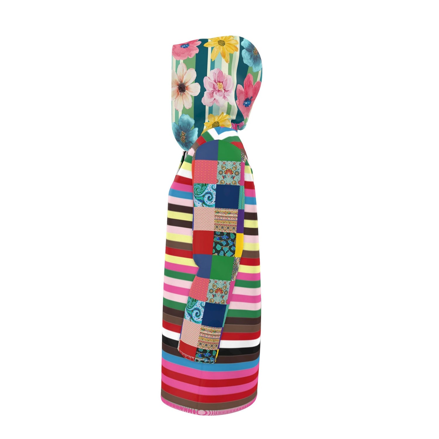 Rainbow Candy Stripe Patchwork Womens Hooded Rain Jacket