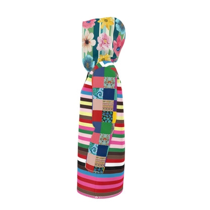 Rainbow Candy Stripe Patchwork Womens Hooded Rain Jacket