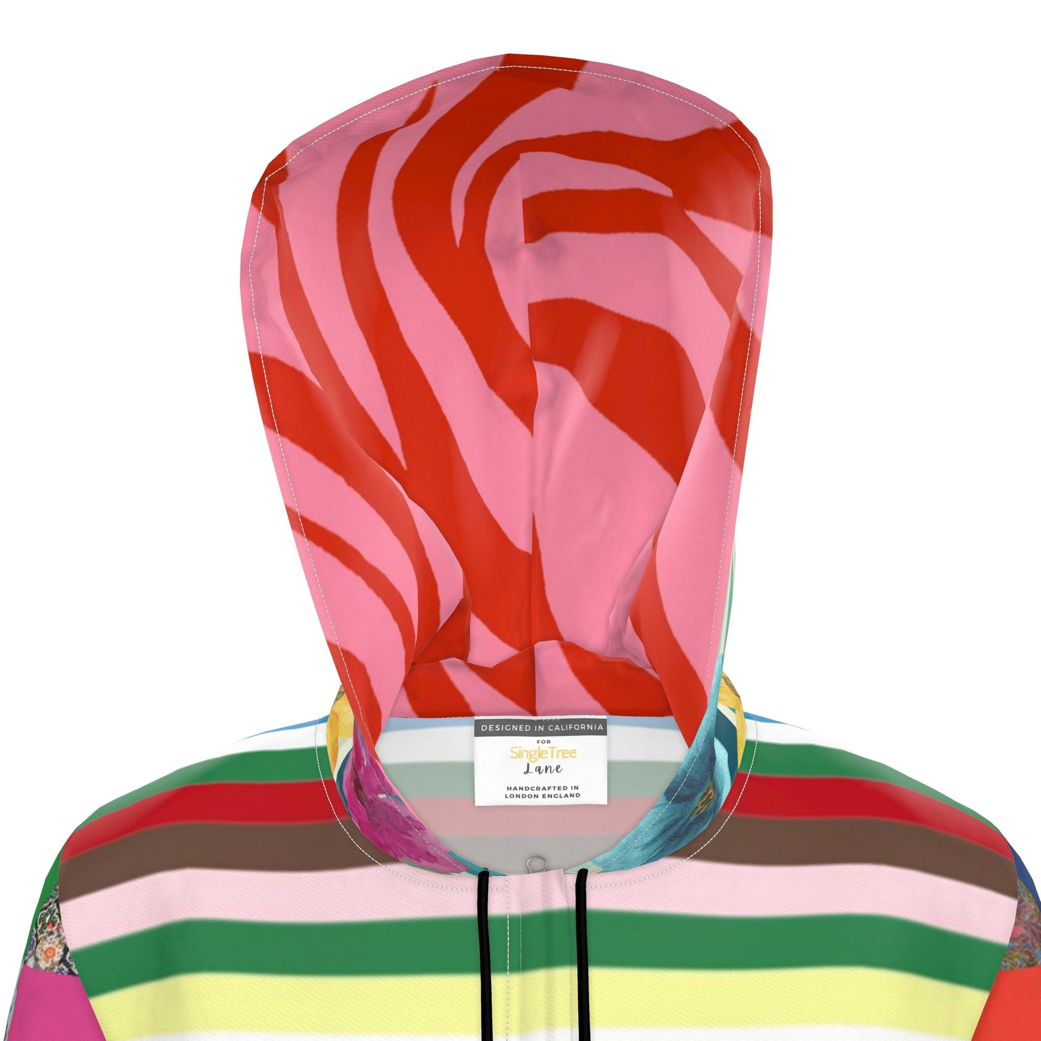 Rainbow Candy Stripe Patchwork Womens Hooded Rain Jacket