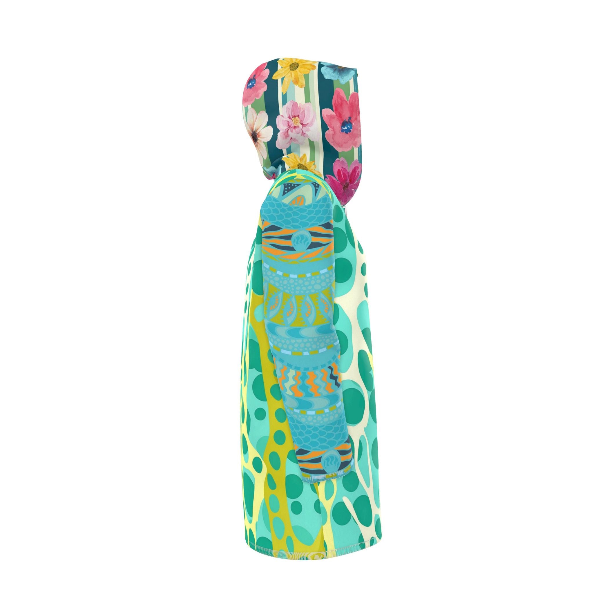 Lime Bubble Lagoon Mosaic Womens Hooded Rain Jacket