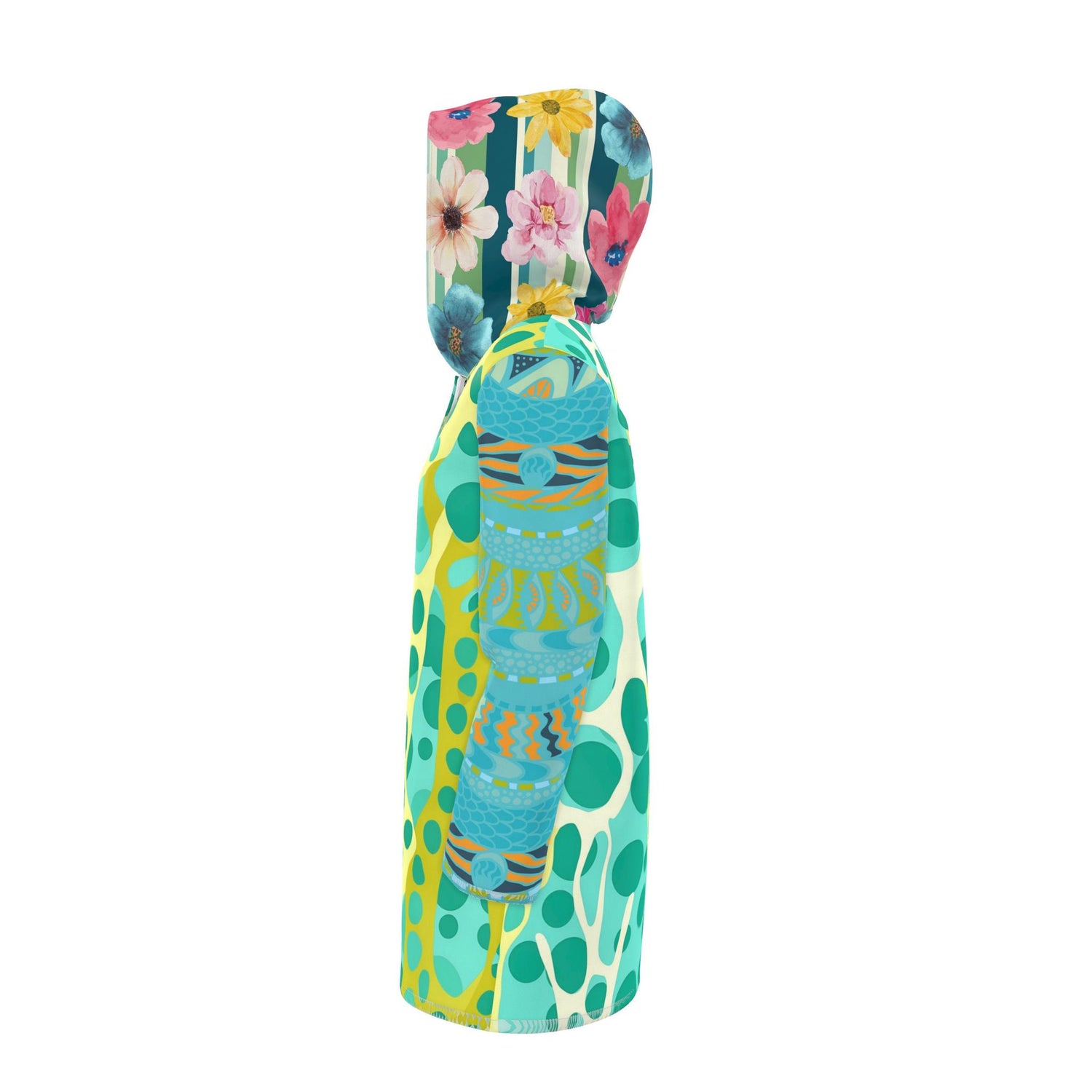 Lime Bubble Lagoon Mosaic Womens Hooded Rain Jacket