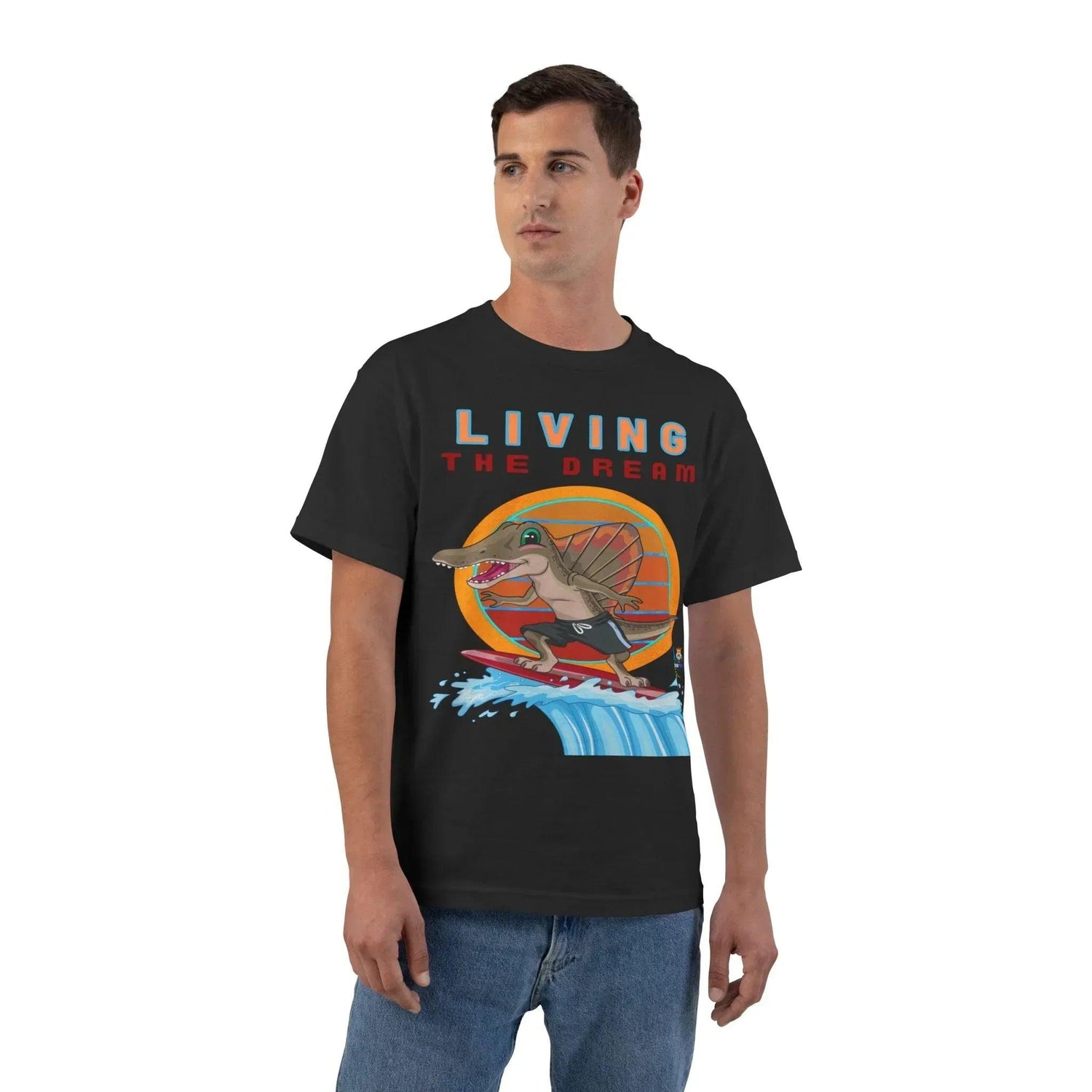 Living the Dream Dinosaur Surfer Heavyweight Tee