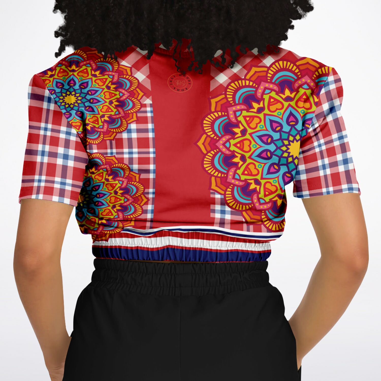Hippy-Dippy Plaid Eco-Poly Cropped Short Sleeve Pullover