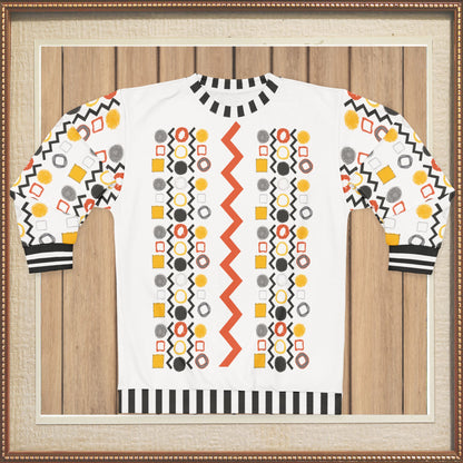 Black Stripe and Bright Geometric in White Unisex Sweatshirt (Gold Label)
