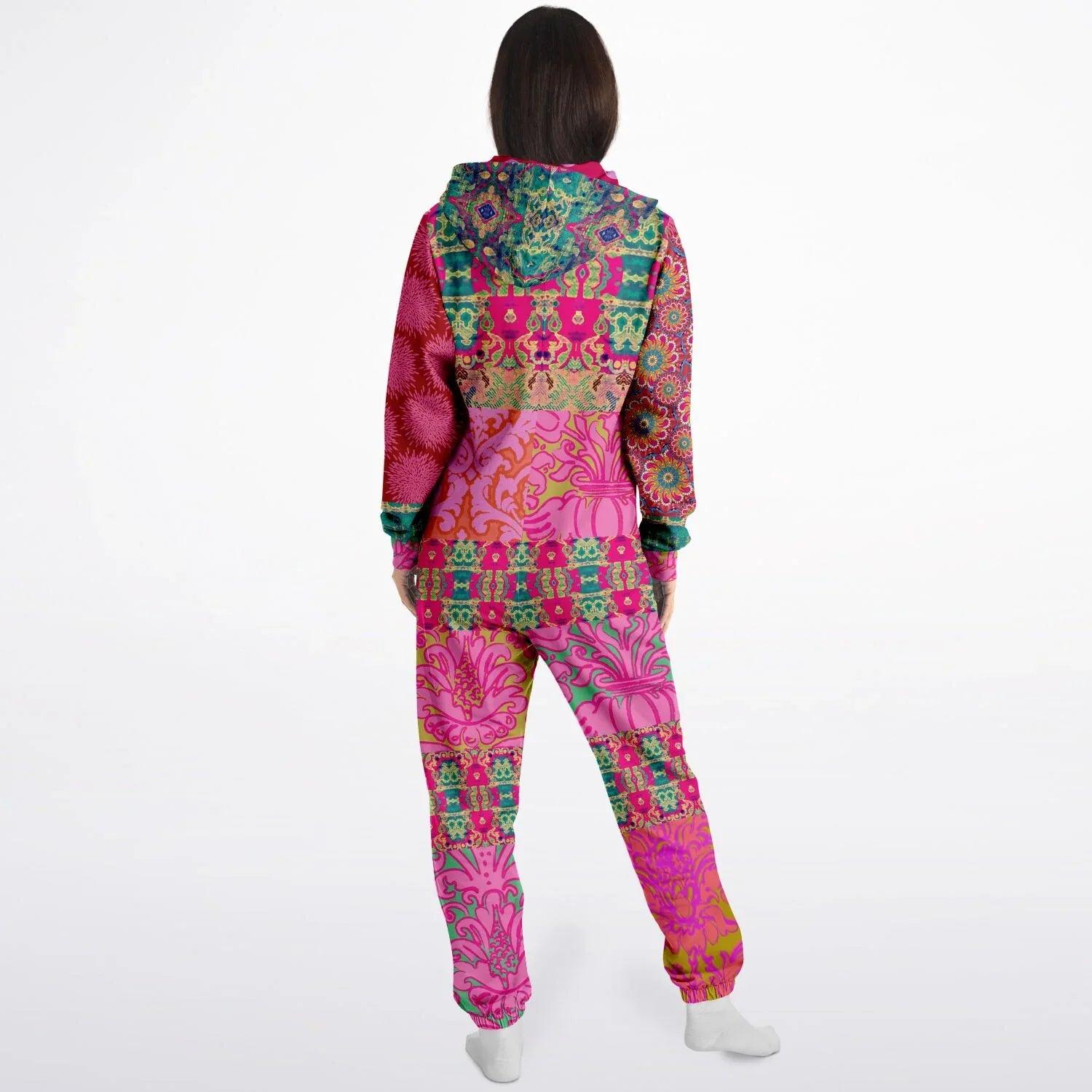Gypsy Beat Pink Floral Patchwork Unisex Fleece Romper