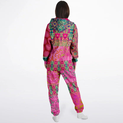 Gypsy Beat Pink Floral Patchwork Unisex Fleece Romper