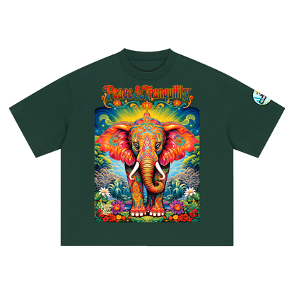 Peace &amp; Tranquility Elephant Boxy Oversized Unisex T-Shirt