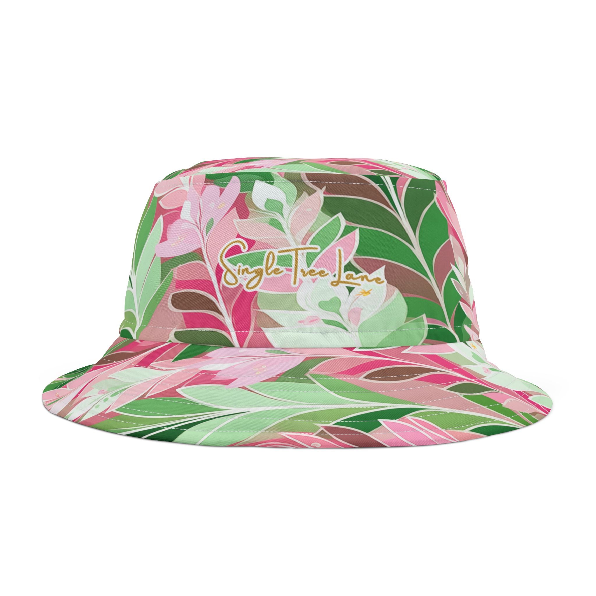 Leaves in Pink and Green Abstract Vibrant Bucket Hat