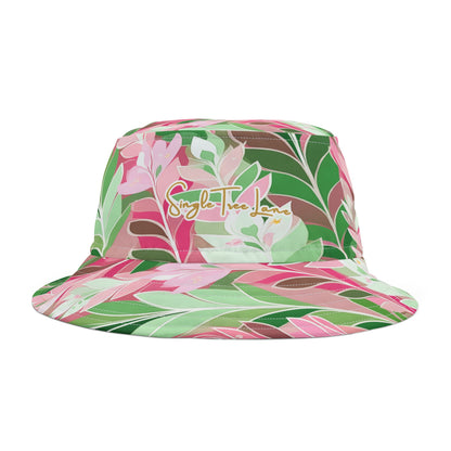 Leaves in Pink and Green Abstract Vibrant Bucket Hat