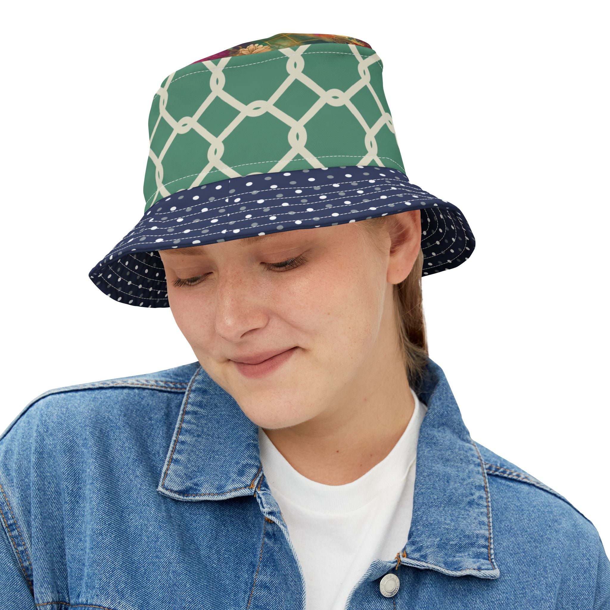 Chained and Confused Green Asian Floral Vibrant Bucket Hat