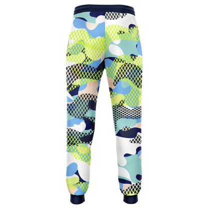 Blue and Lime Eco-Poly Camo Joggers