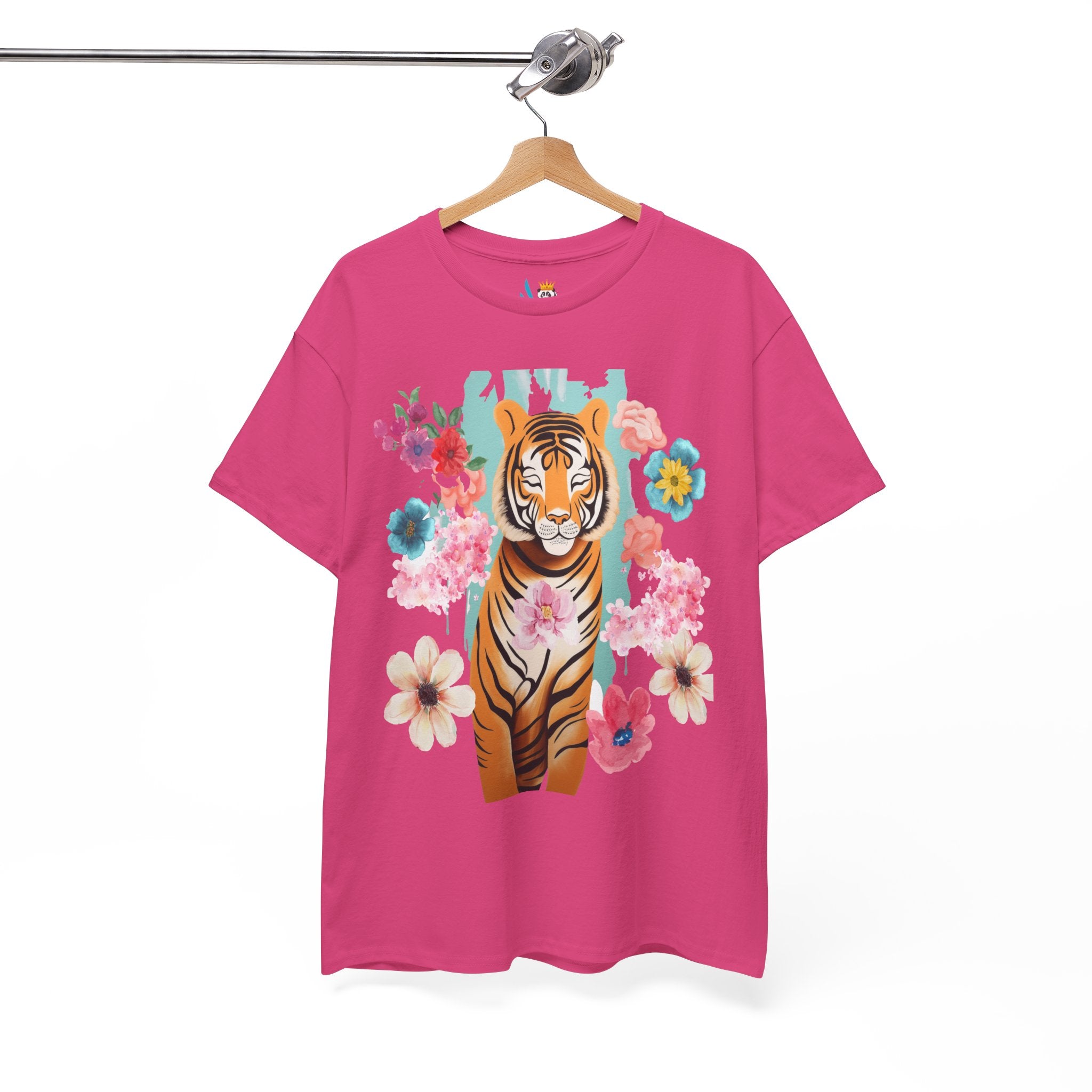 Tiger at Peace in Flowers Heavyweight Unisex Tee