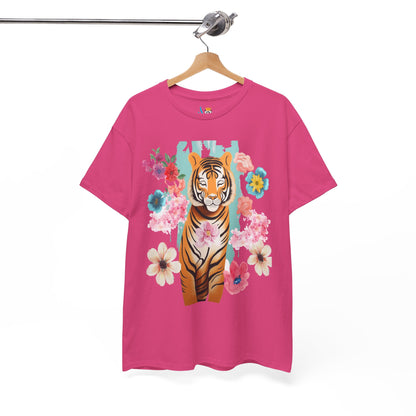 Tiger at Peace in Flowers Heavyweight Unisex Tee