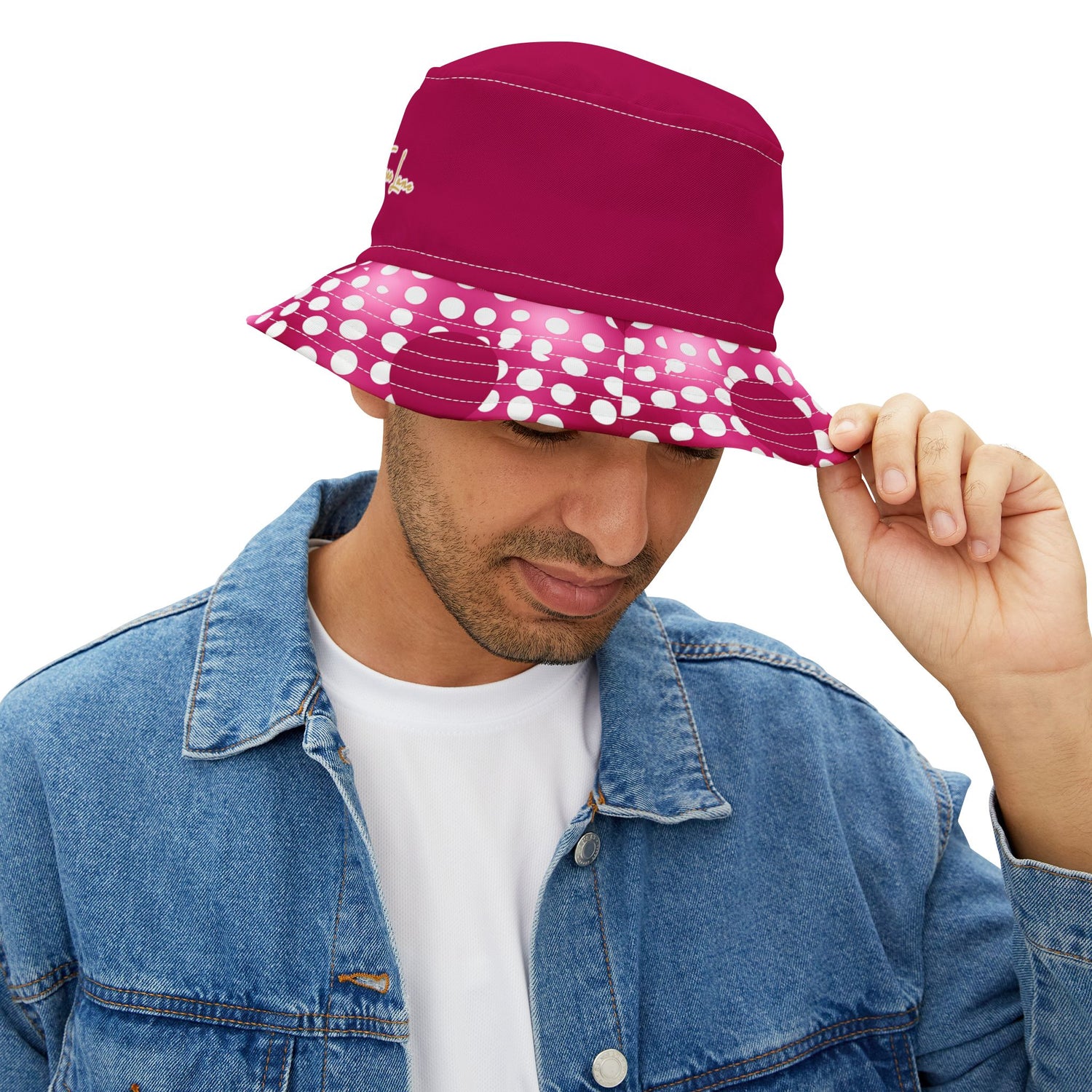 Pink Snowballs in Abstract Polka Dots Vibrant Bucket Hat