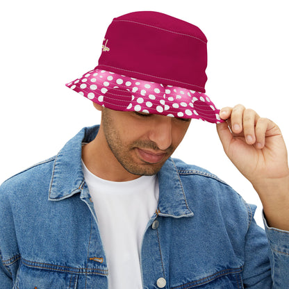 Pink Snowballs in Abstract Polka Dots Vibrant Bucket Hat