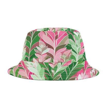 Leaves in Pink and Green Abstract Vibrant Bucket Hat