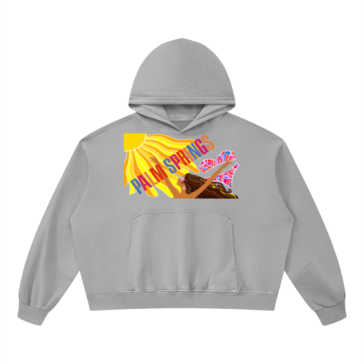 Here Comes the Sun Palm Springs Unisex Boxy Vintage Washed Hoodie