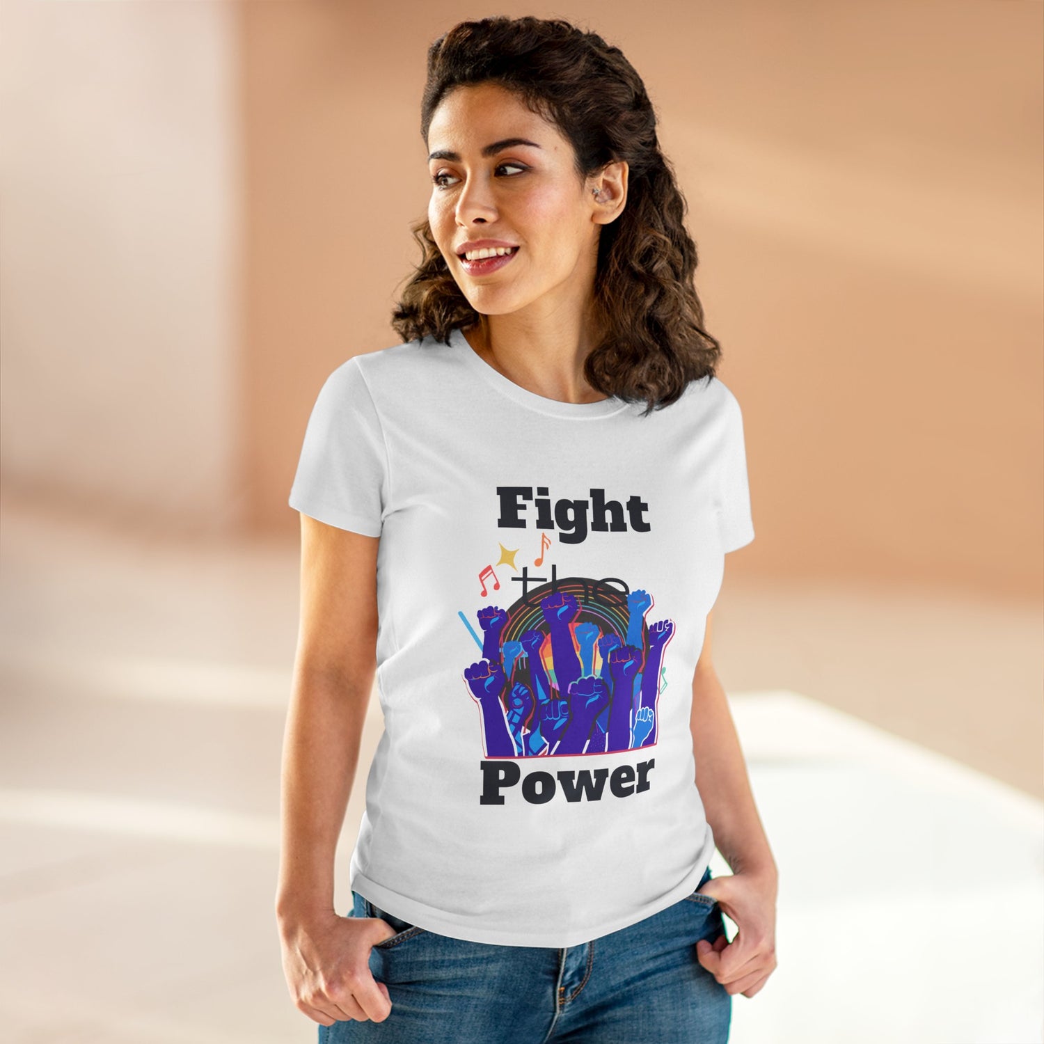 T-Shirt - Fight the Power Hands Raised High Graphic Women&