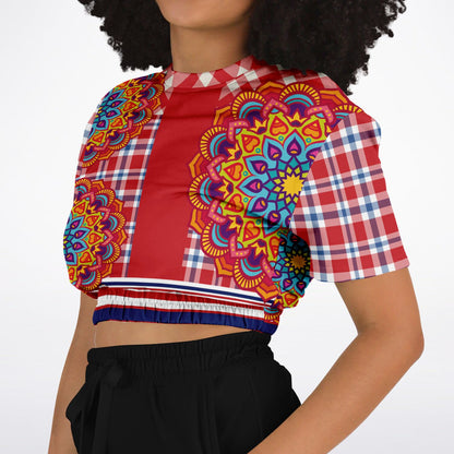 Hippy-Dippy Plaid Eco-Poly Cropped Short Sleeve Pullover