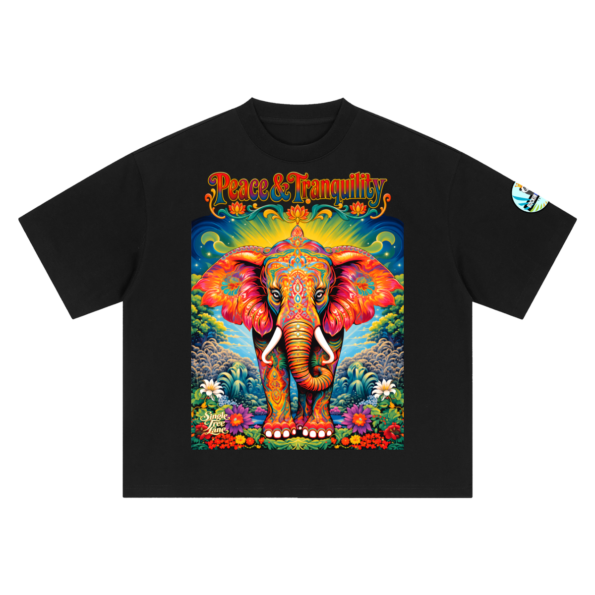 Peace &amp; Tranquility Elephant Boxy Oversized Unisex T-Shirt