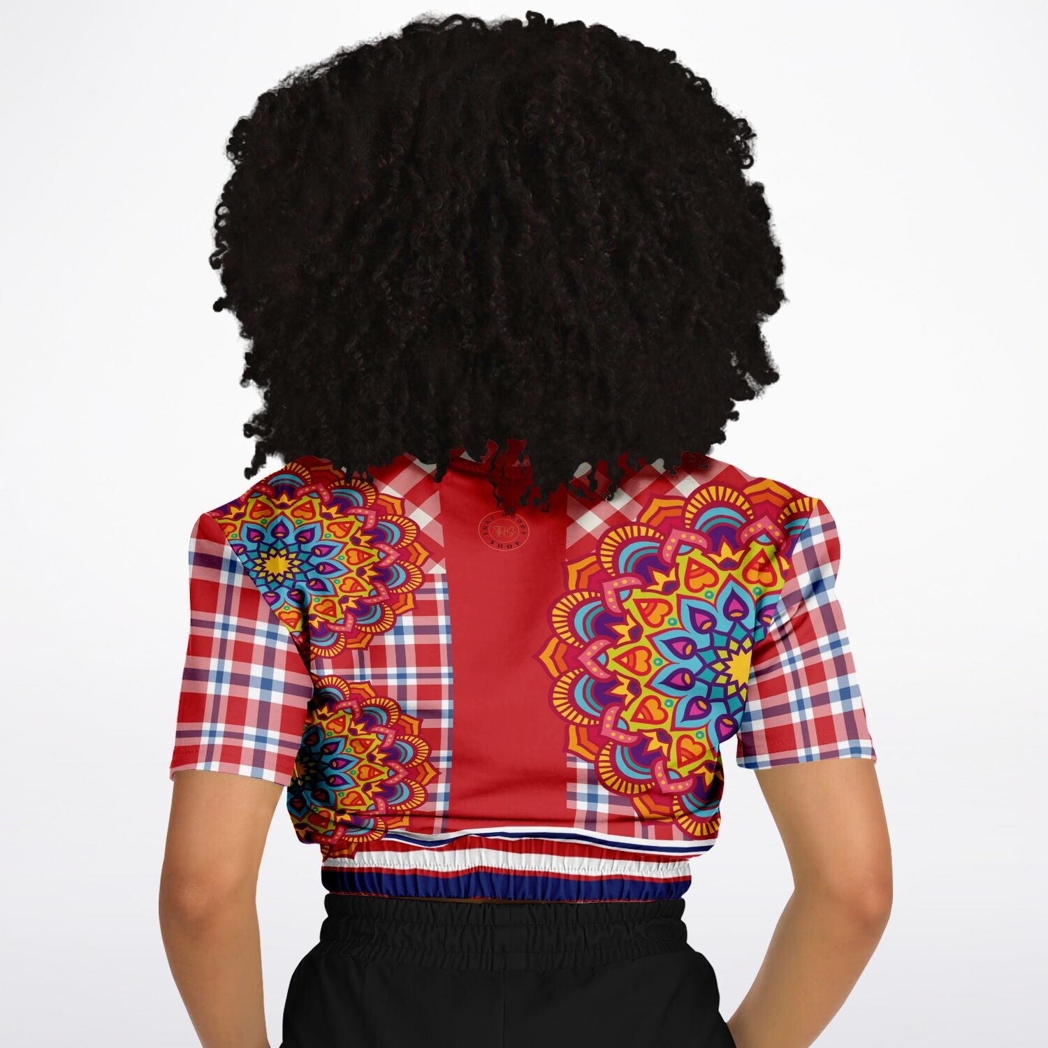 Hippy-Dippy Plaid Eco-Poly Cropped Short Sleeve Pullover