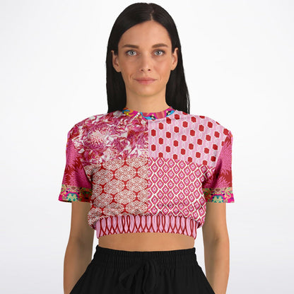 Gypsy Beat Pink Patchwork Eco-Poly Short Sleeve Cropped Pullover