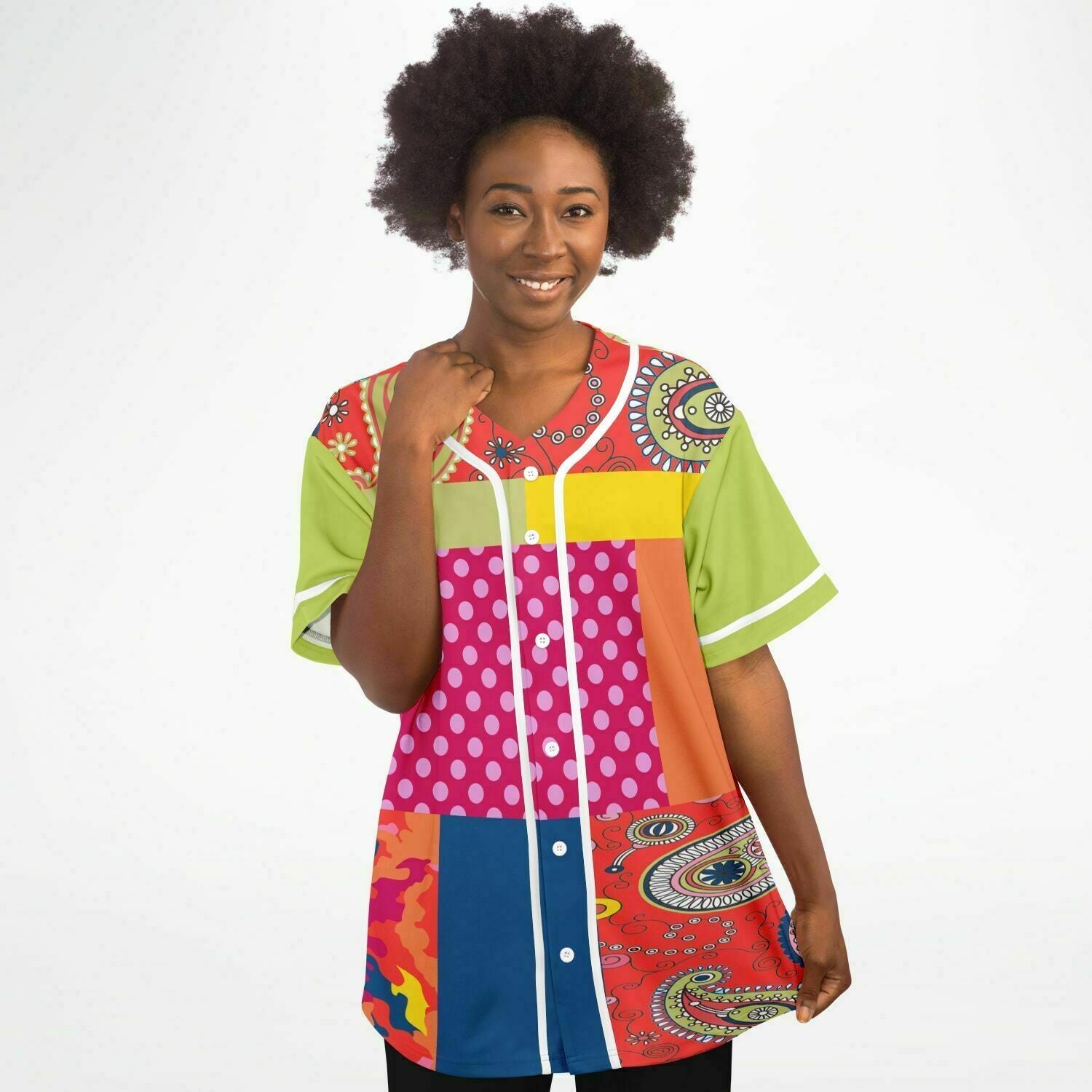 Chili Pepper Patchwork Eco-Poly Unisex Button Front Jersey