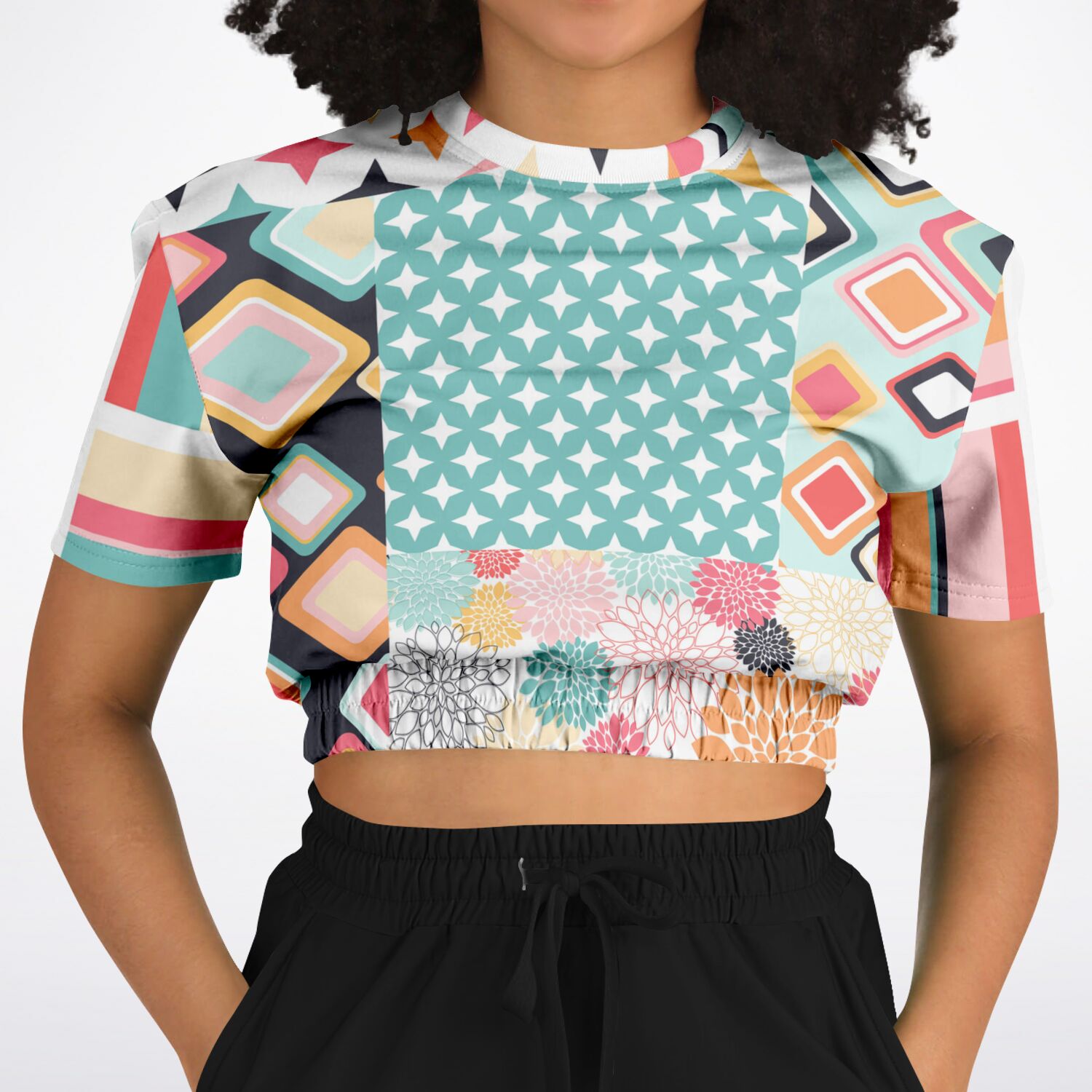 Old Miami Geometric Trefoil Eco-Poly Short Sleeve Cropped Pullover