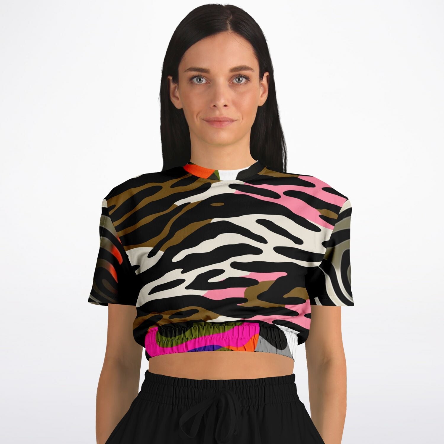 Wowzer Zowzer Animal Print Patchwork Eco-Poly Cropped Short Sleeve Pullover