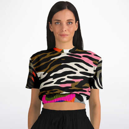 Wowzer Zowzer Animal Print Patchwork Eco-Poly Cropped Short Sleeve Pullover