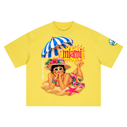 Miami Beach Girl on Vacation Boxy Oversized Unisex T-Shirt
