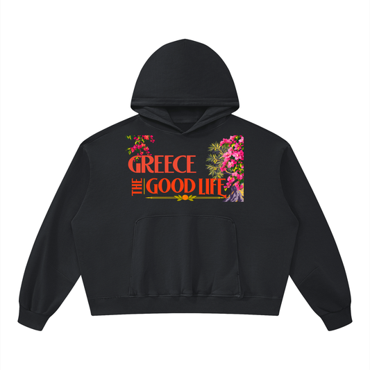 Greece - The Good Life Unisex Boxy Vintage Washed Hoodie