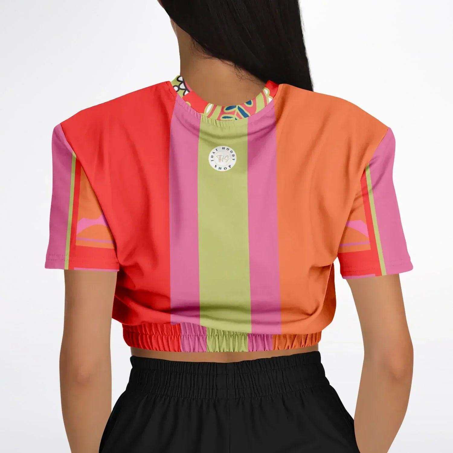 Chili Pepper Colorblock Trio Eco-Poly Short Sleeve Cropped Pullover