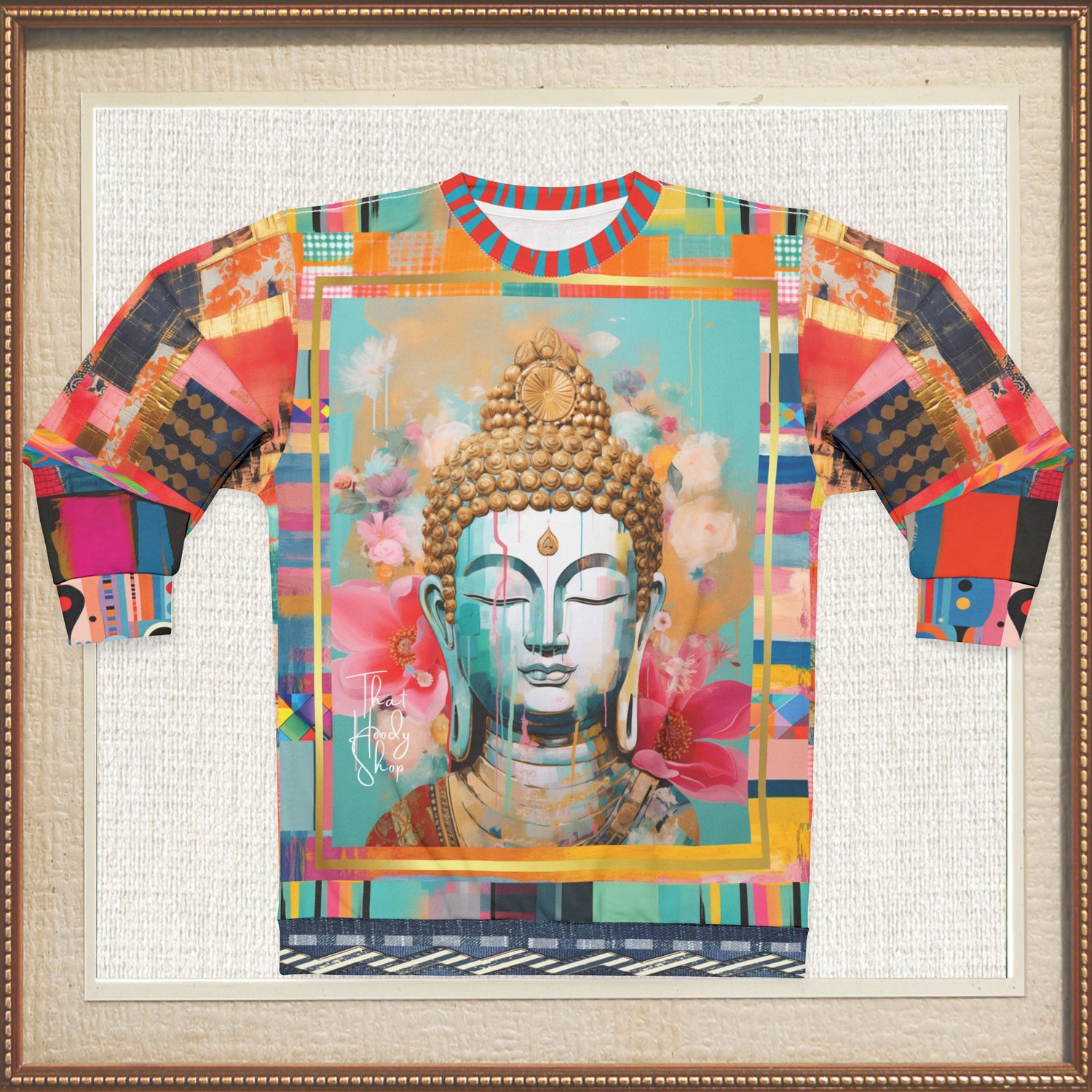 Serene Buddha in Pastel Patchwork Print Unisex Sweatshirt (Gold Label)