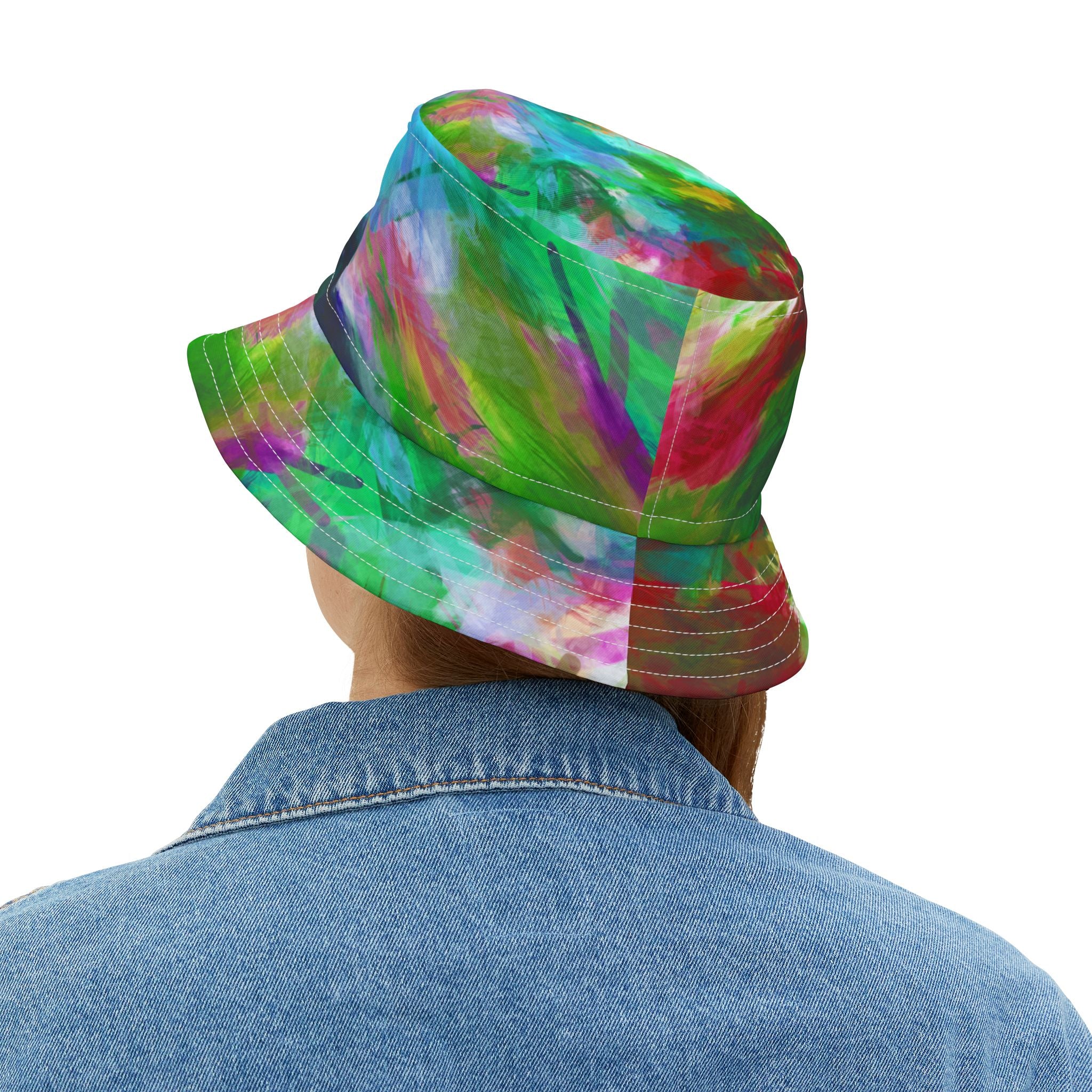Green Abstract Colorblock Brushstrokes Vibrant Bucket Hat