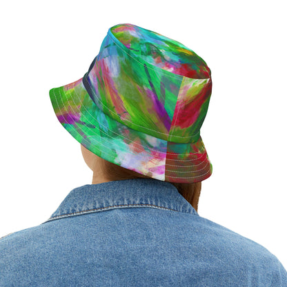 Green Abstract Colorblock Brushstrokes Vibrant Bucket Hat