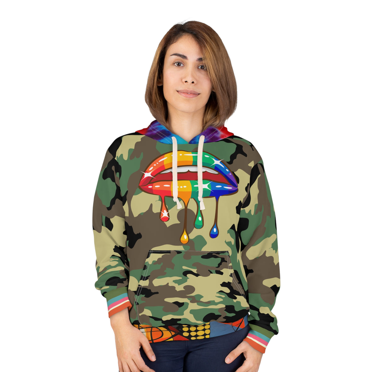 Rainbow Lips So Juicy in Camouflage &amp; Tie-Dye Unisex Hoodie (Gold Label)