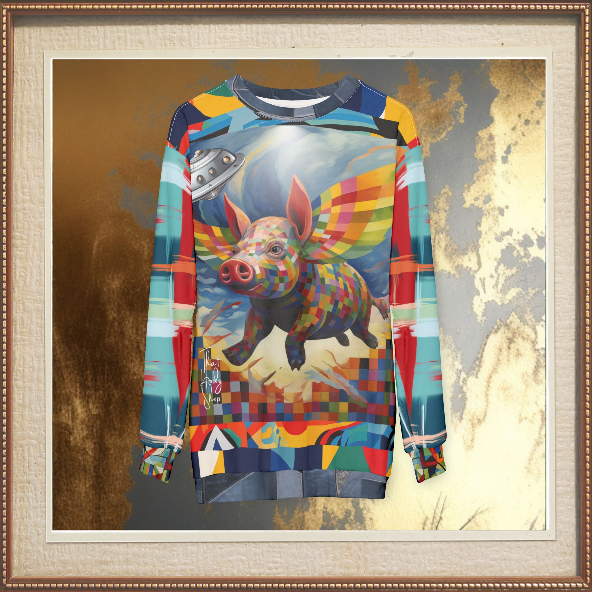 When Pigs Fly Home Abstract Plaid Unisex Sweatshirt (Gold Label)