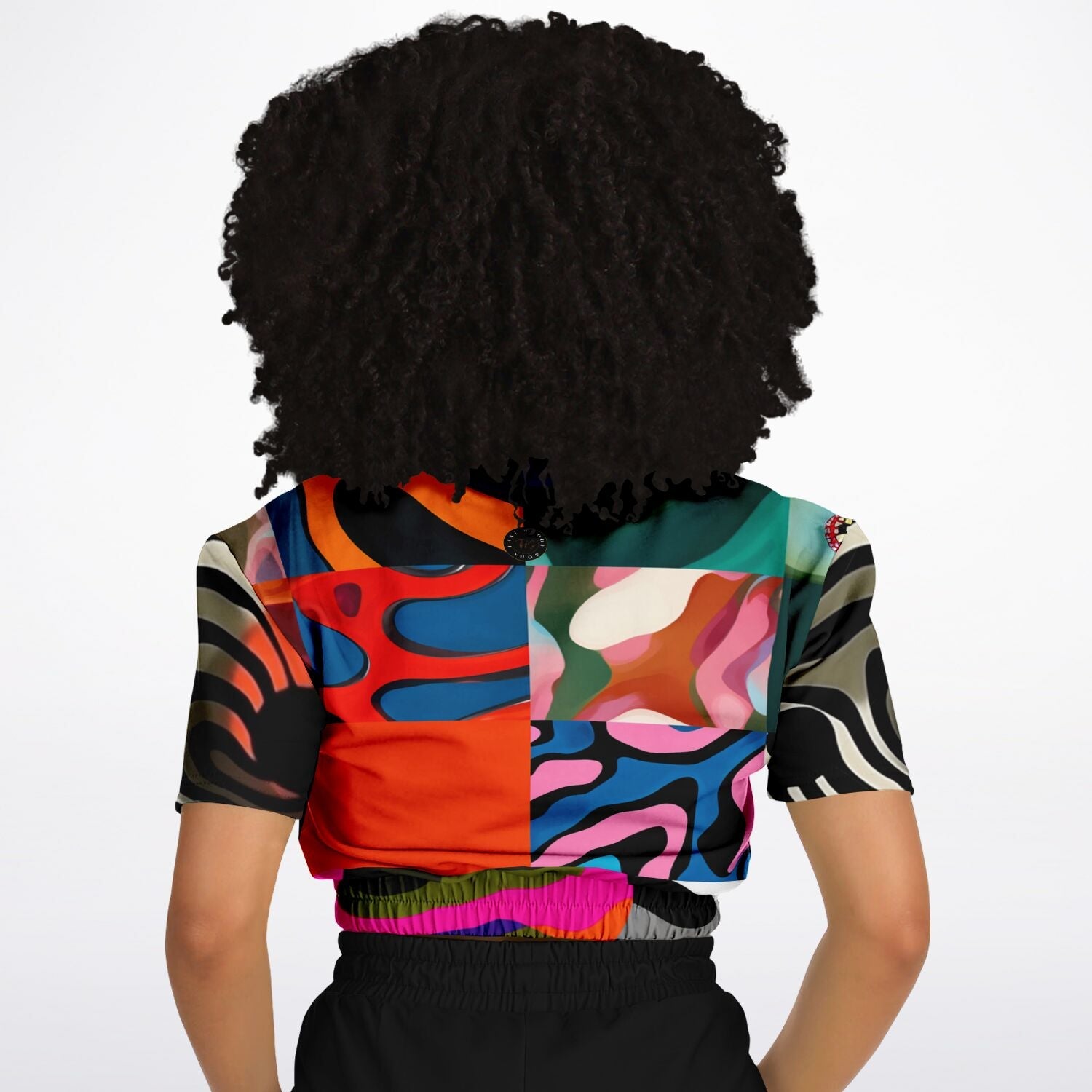 Wowzer Zowzer Animal Print Patchwork Eco-Poly Cropped Short Sleeve Pullover