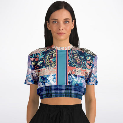 Dolores Park Paisley Plaid Eco-Poly Short Sleeve Cropped Pullover