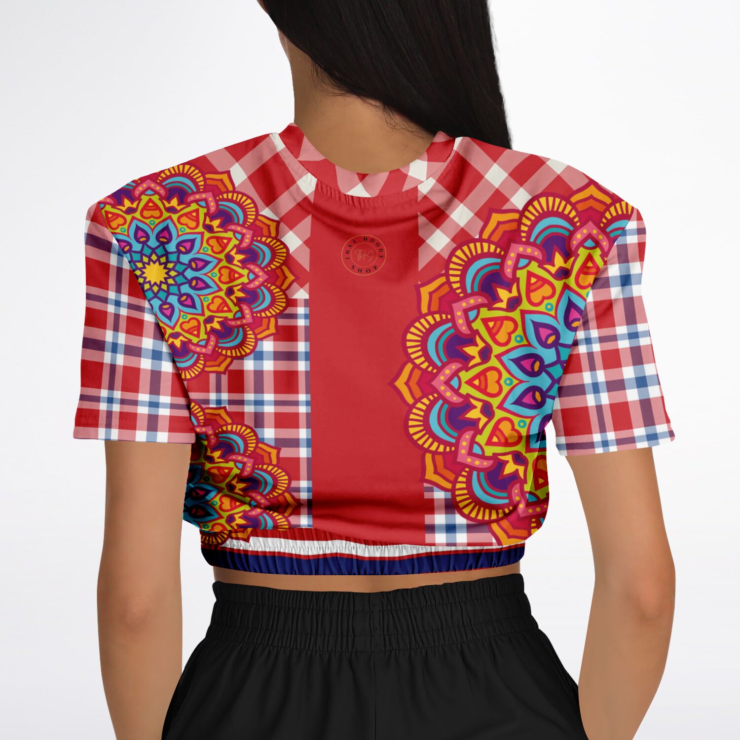 Hippy-Dippy Plaid Eco-Poly Cropped Short Sleeve Pullover