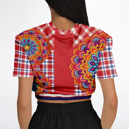 Hippy-Dippy Plaid Eco-Poly Cropped Short Sleeve Pullover