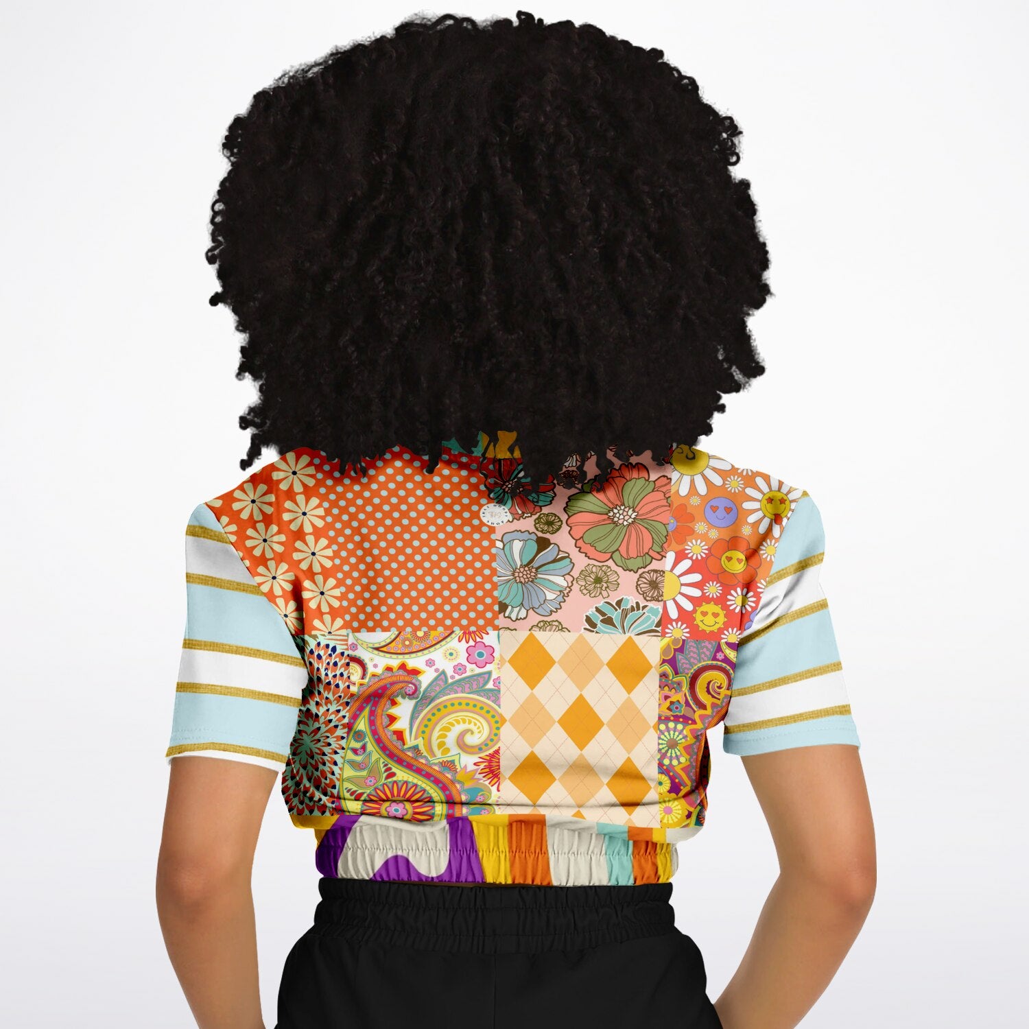 Happy Valley Retro Floral Patchwork Eco-Poly Short Sleeve Cropped Pullover