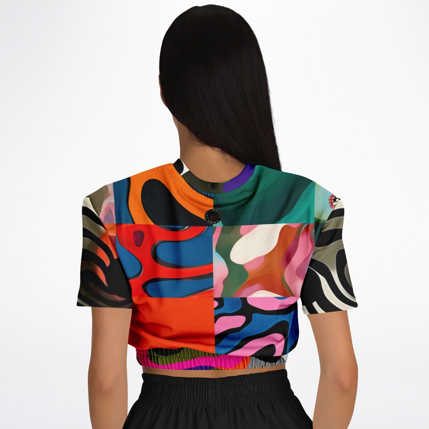 Wowzer Zowzer Animal Print Patchwork Eco-Poly Cropped Short Sleeve Pullover