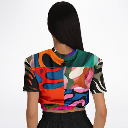 Wowzer Zowzer Animal Print Patchwork Eco-Poly Cropped Short Sleeve Pullover