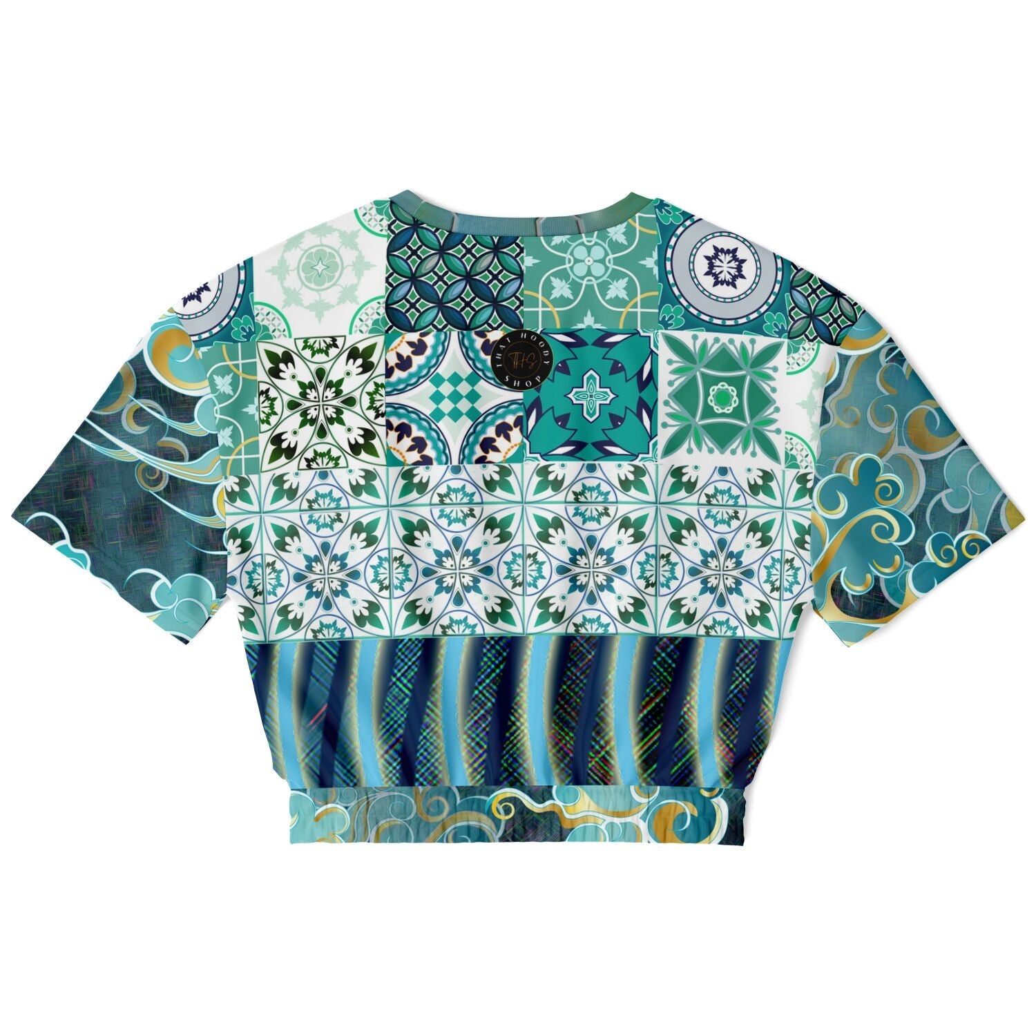 Green Meknes Mosaic Tile Eco-Poly Short Sleeve Cropped Pullover